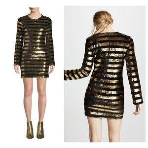 Velvet‎ Gold Black Bodycon Dress XS 2 Striped Metallic Sparkle R+A $450